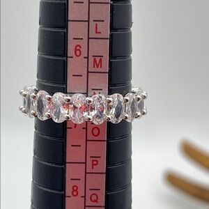 Sparkling Oval-Cut CZ Eternity Band Ring Size 7 •Silver Tone